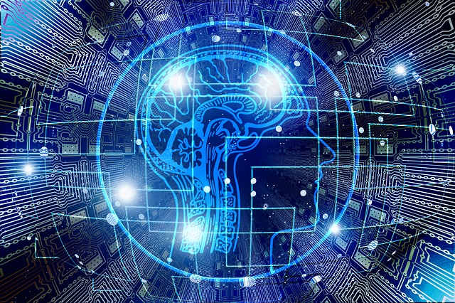 Cerebro digital azul que representa la inteligencia artificial